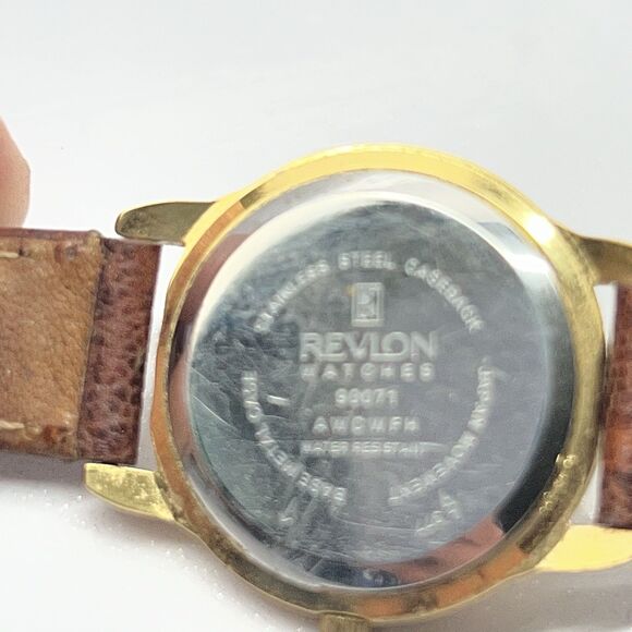 Vintage Revlon Womens 8” Genuine Leather/Gold Tone Quartz Watch New Battery main image 5